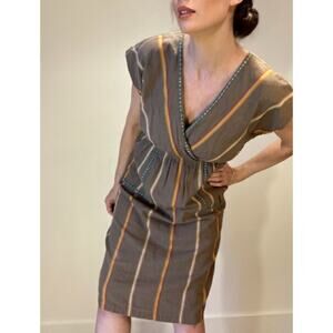 THML Boho Summer Dress 100% Cotton Neutral Pompom Detail Easy Summer ~ Sz L